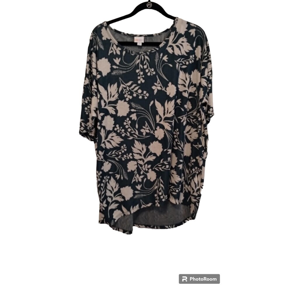 Lularoe dark teal and white floral knit‎ like tunic top